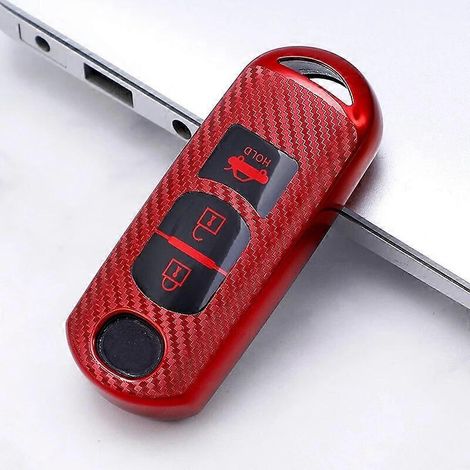 TPU-Schlüsselhülle mit Carbonmuster für Mazda 2, 3, 6, Atenza, Axela, Demio, CX-5, CX5, CX-3, CX7, CX-9 (2015–2019) – Rot
