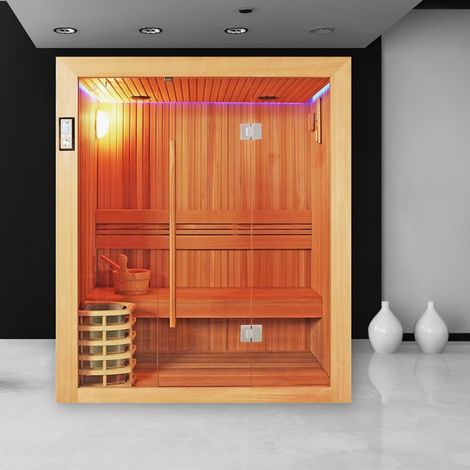Boreal Sauna – Sauna traditionnel 3/4 places – Dimensions 180 x 120 x 190 cm – Poêle Harvia 6 kW – Chromothérapie LED et Bluetooth (1/5)
