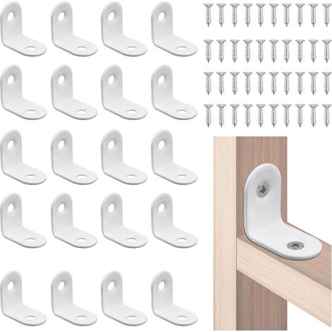 20pc Équerre de Fixation en L, Support Blanc à 90 Degrés Petit Support à Angle Droit avec Vis Équerre d'Angle Support Décoratif pour Étagères d'Armoires de Meubles (1/5)