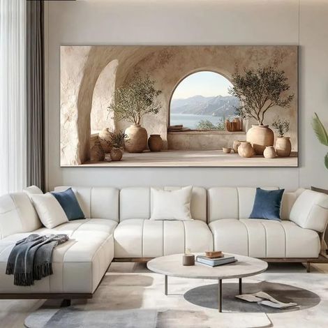 LZMASM Tableau moderne sur toile représentant la mer Méditerranée et un olivier, idéal pour la décoration de votre salon (90 x 180 cm, sans cadre).