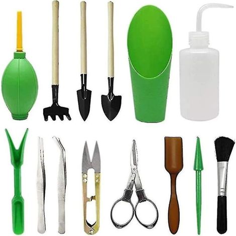 Juego de 14 herramientas de jardinería, pulverizador, elevador de vivero, botella de agua, ciruelos en maceta. (1/5)