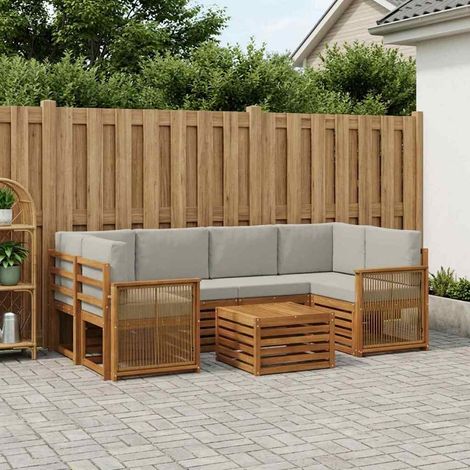 vidaXL Set di divani da esterno 7 pz Naturale e Grigio Chiaro (1/5)
