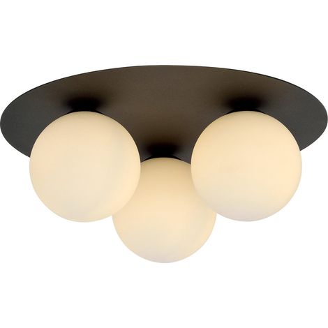 Plafoniera Minimal 3 Luci Solar In Acciaio Nero E Sfere Di Vetro Opale (1/5)