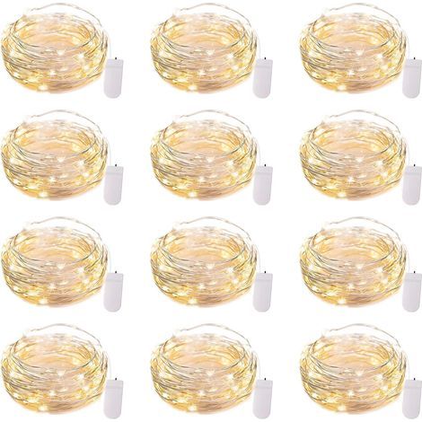 12-teiliges LED-Lichterketten-Set (batteriebetrieben) – 2,13 m, 20 LEDs, wasserdichter Silberdraht, Glühwürmchen-, Stern- und Mondlicht-Design – Tischdekoration für Hochzeiten, Partys und Schlafzimmer (1/5)