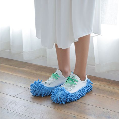 Chaussons Serpillière - 1 Paire de Chaussons Nettoyants pour Sol avec Tête de Serpillière Bleue (1/2)