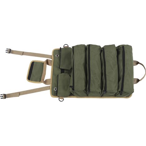 Sac à outils en tissu Oxford, sac de rangement multifonctionnel portable, enrouleur de transport suspendu pour électricien, plombier, menuisier, vert (1/5)