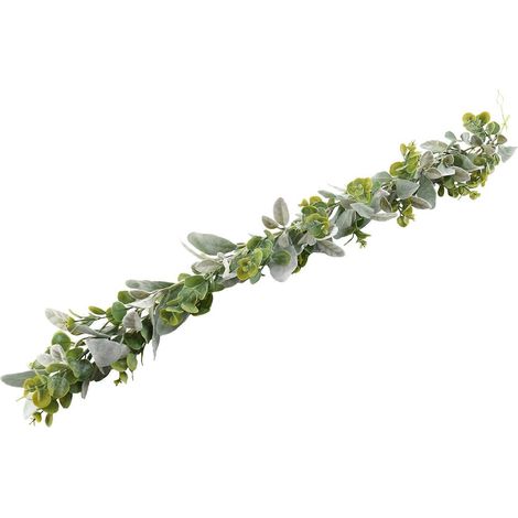 Guirlande d'oreilles d'agneau, verdure et vigne d'eucalyptus / 96,5 cm de long / Feuilles floquées de couleur claire / Douce et fluide pour mariage (1/4)