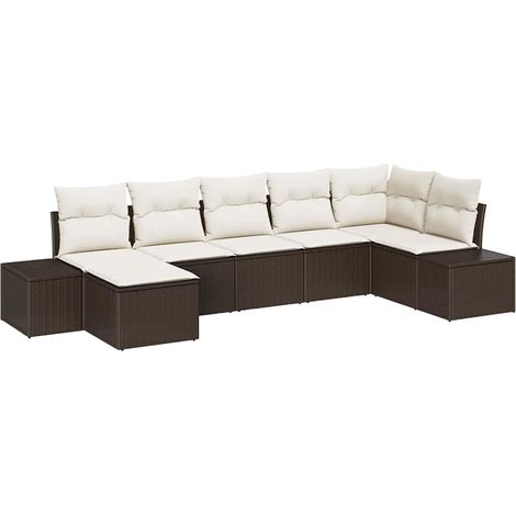 Garden Sofa Set with Cushion 7 pcs Brown Poly rattan vidaXL