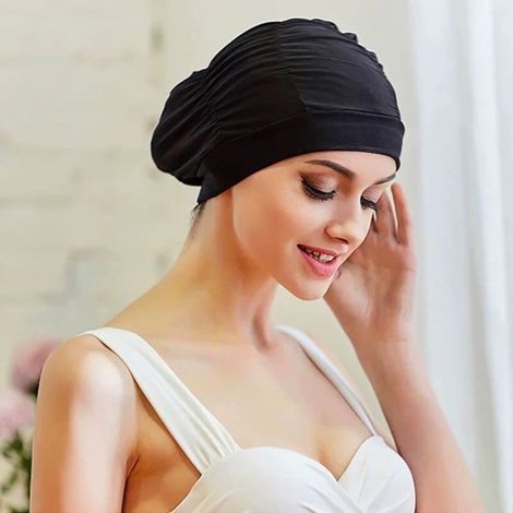 Lot de 2 turbans de natation plissés en polyester, grande taille, pour hommes et femmes, cheveux longs et courts. (1/5)