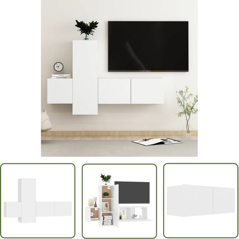 The Living Store Ensemble de meubles TV 3 pcs Blanc Bois d'ingénierie - Meuble Tv Mural - Meuble Tv Blanc - Ensemble Meuble Tv - Support Tv - Rangement Tv (1/5)