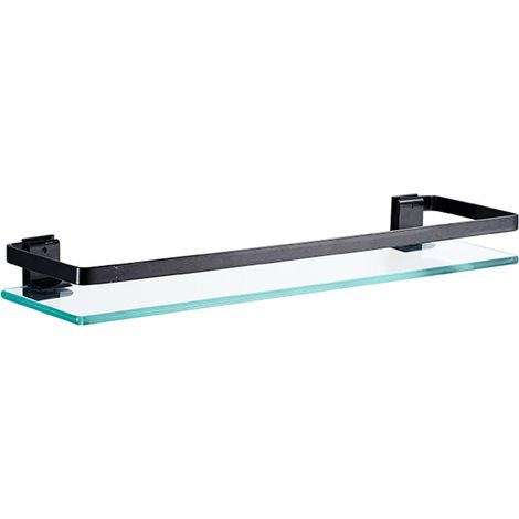 Support Étagère - 1 Unité - Aluminium Et Verre Trempé - Montage Mural Robuste - Salle De Bain Cuisine - 50x12x5,5cm Noir (1/5)