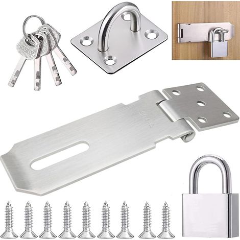 Fermeture Porte, Loquet Porte Extérieur Avec Clé, Loquet De Cadenas Agrafe Avec Cadenas Et Vis,Loquet De Porte Avec Clé En Acier Inoxydable, Verrouillage Sécurisé Pour Portes,Armoires Et Casiers (1/5)