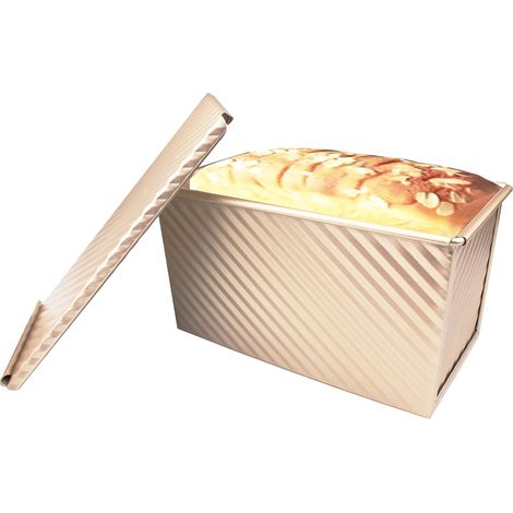 Moule à Pain Antiadhésif, Moule à Gateau en Acier au Carbone avec Couvercle Coulissant, Démoulage Rapide et Parfait, Trous Ventilés pour Excellente Conductivité Thermique (Style Ondulé)-Fei Yu (1/5)
