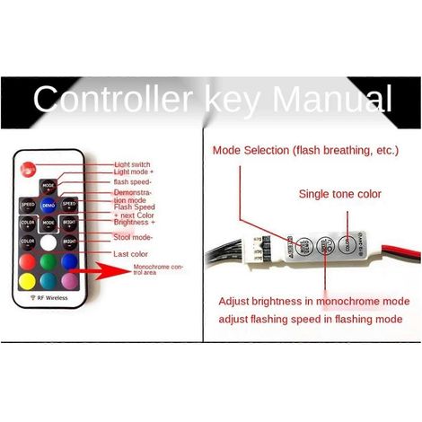 Contrôleur d'effets lumineux pour ventilateur d'ordinateur, 5 V 3 broches / 12 V 4 broches RGB, commande filaire/télécommande avec interrupteur marche/arrêt - FFY (1/4)