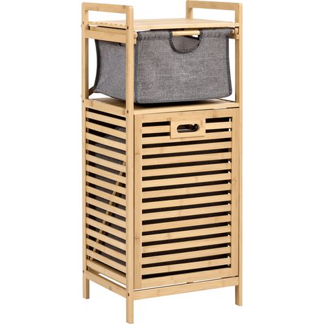 Armario de baño de bambú puerta abatible con cesta estante marrón claro 95 cm Cutervo (1/5)