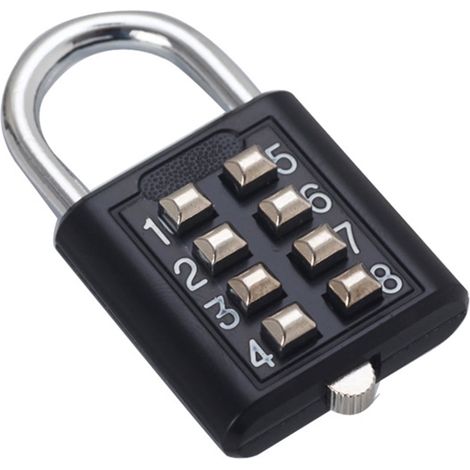 Cadenas À Code Mécanique - 8 Chiffres - Pour Armoire Valise Coffre-Fort Boîte À Outils - Zinc Allié - Noir Argent - 1 Pièce (1/5)