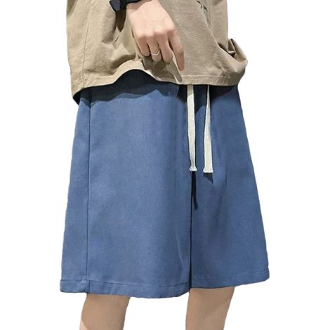 Short De Sport Homme - Longueur Genou - Taille Élastique Avec Cordon - Séchage Rapide - Polyester - Pour Course Et Fitness - Bleu - Taille XL (1/5)