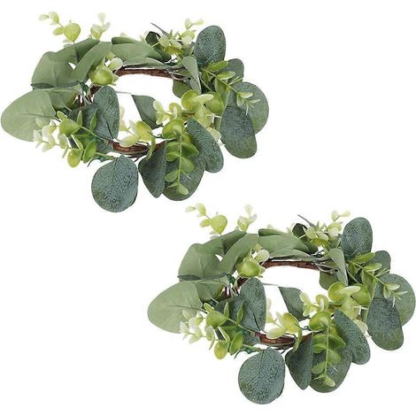 Couronne d'eucalyptus artificiel 6 pièces ronde, fausses feuilles vertes décoratives pour la maison, mariage et fête, 25 x 25 x 5 cm (1/5)