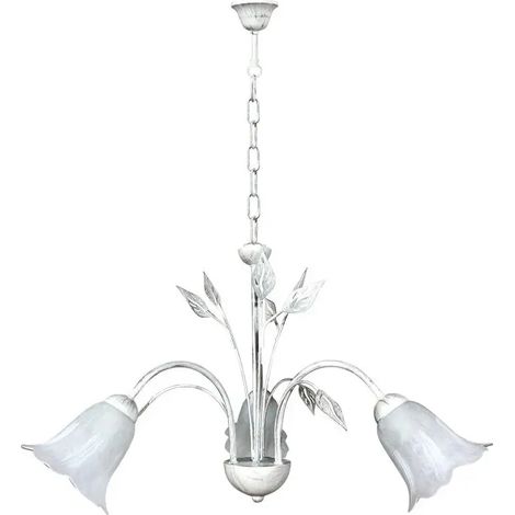 Suspension Teresa 3 lumi E14 blanc/argent avec verre spugnato blanc (1/2)