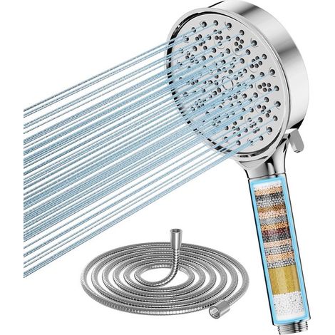 Hochdruck-Handbrause mit Schlauch 6 Strahlarten wassersparend 20-stufige Filterung für hartes Wasser gegen Restchlor Bakterien und Schwermetalle