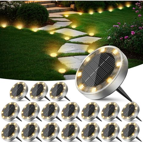 Outdoor Solar Garden Spotlights, Pack of 18, 8 LED Solar Ground Lights, Waterproof Outdoor Solar Lamps for Paths, Driveways, Lawns, Patios, Courtyards, and Pools [Warm White] (1/5)