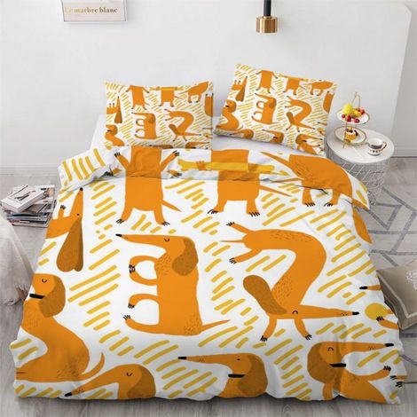 Bettwäsche-Set 200x200 cm mit Dackel-Motiv, 3-teilig, Mikrofaser, Wendebettwäsche
