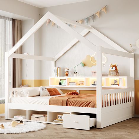 Lit superposé 140x200 cm bois gris avec rangement, sans matelas - CHICFURN (1/5)