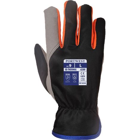 Portwest – Gant thermique Wintershield – Doublé polaire – Cuir synthétique – Taille L – Pour chantiers humides et froids