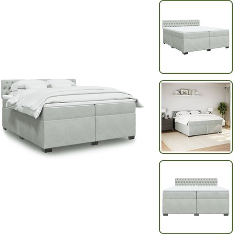 Boxspringbett mit Matratze Hellgrau 200x200 cm Samt - Samtbett - Boxspringbett - Doppelbett - Schlafzimmermöbel - Luxusbett