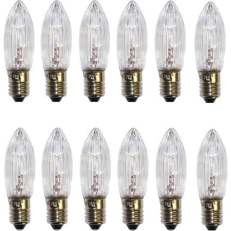 Lot de 12 ampoules de rechange E10 - Blanc chaud - 34 V - 3 W - Pour chandelier - Guirlande lumineuse - Bougie pointue - 2700 K [Classe énergétique G]