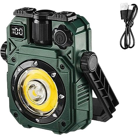 Lampe de camping portable à énergie solaire, lampe de travail d'urgence rechargeable pour l'extérieur, lampe d'inspection, luminosité réglable [Vert] (1/5)