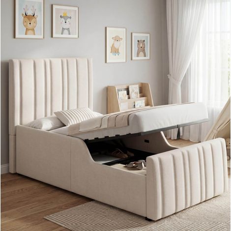 Bett mit Stauraum 90x200 Hydraulisch Beige OKMYHOME (1/5)