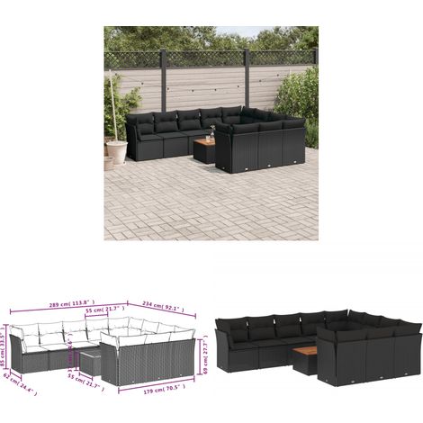 11-tlg. Garten-Sofagarnitur mit Kissen Schwarz Poly Rattan - Gartensortiment - Gartenmöbelset - Outdoor Möbel - Lounge Set - Esstischgarnitur - Home & Living (1/3)