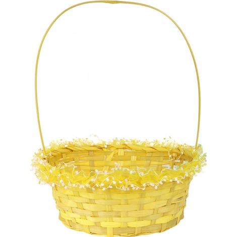 Cestino pasquale rifinito con volant in tulle e fiori, 29x24x40 cm (1/4)