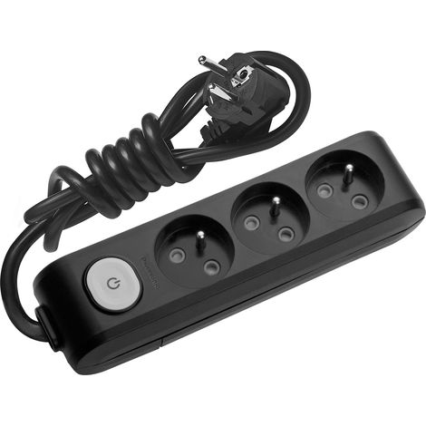 Multiprise X-TENDIA 3x Prise 2P+T (NF), câble 3m avec interrupteur on/off Noire - PANASONIC (1/3)