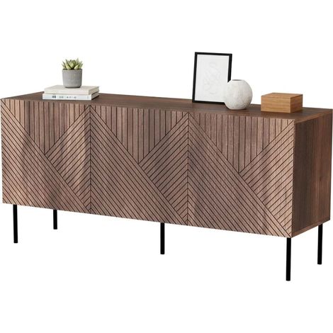 Credenza Montano, Madia da salotto con due ante battenti, Rialzato da terra, 151x40 h72 cm, Noce