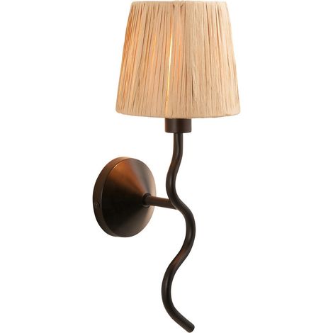Endon Wriggle Applique avec abat-jour noir mat, raphia naturel, 1x E14 (1/5)