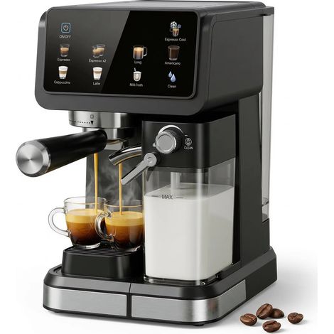 Machine à café expresso automatique 20 bars, 1350W, Réservoir 1,5L, mousseur à lait, pré-infusion, machine à latte et cappuccino (1/5)