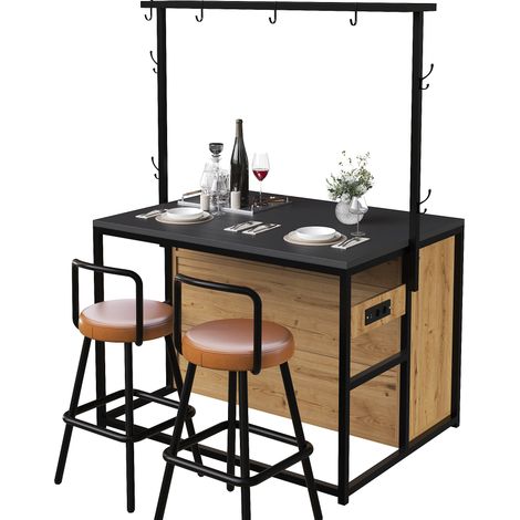 GagaÎlot de cuisine avec 2 tabourets, bois noir (1/5)