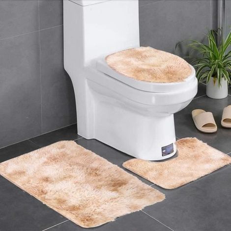 Tapis de bain antidérapant 3 pièces beige – polyester lavable en machine (1/4)