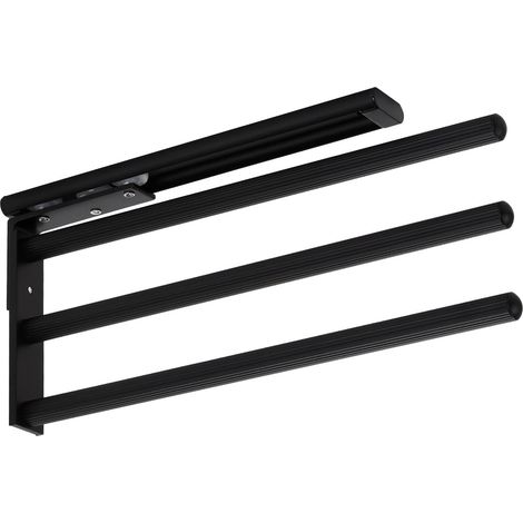 1 - Porte-Serviettes - Aluminium - Extensible Rotatif 3 Bras - Montage Sous Plan De Travail Ou Armoire - Noir Mat - 32,5x48,7cm