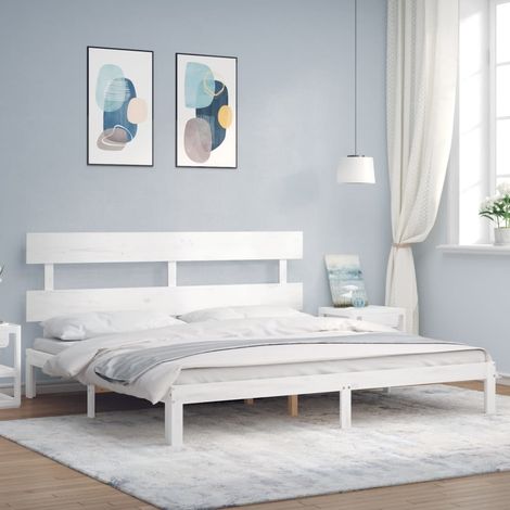 Lit adulte Contemporain avec tête de lit  Cadre de lit blanc 200x200 cm bois massif 15357 (1/5)