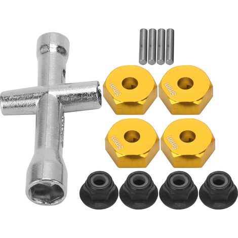 M4-Sechskant-Kreuzschlüssel mit Adapter für 12-mm-Rad und 5 mm Dicke, Antirutschmutter für 1/10 RC-Auto (gold) (1/5)