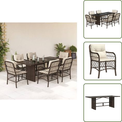The Living Store Ensemble à manger de jardin et coussins 7 pcs marron rotin - Salon De Jardin - Set De Salon De Jardin - Mobilier De Jardin - Table De Jardin - Chaises De Jardin