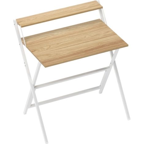 81.5cm Folding Computer Desk with Monitor Shelf-Stylish Natural Wood Design for Space-Saving Home Office Solutions