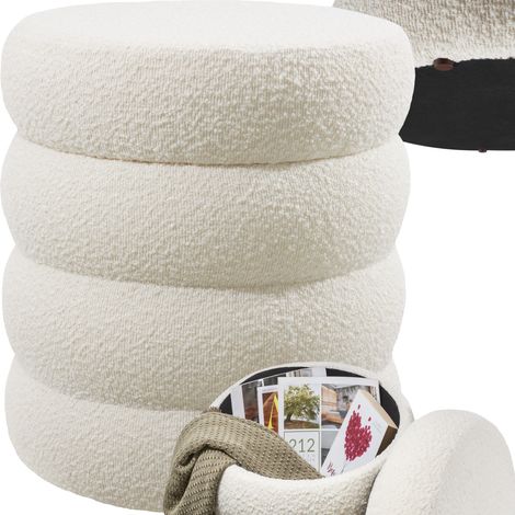 Tabouret rembourré en revêtement doux et espace de rangement beige