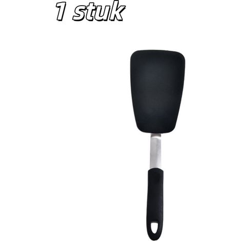 Mini spatule en silicone flexible et résistante à la chaleur pour retourner œufs steaks crêpes et autres aliments couleur noire (1/5)