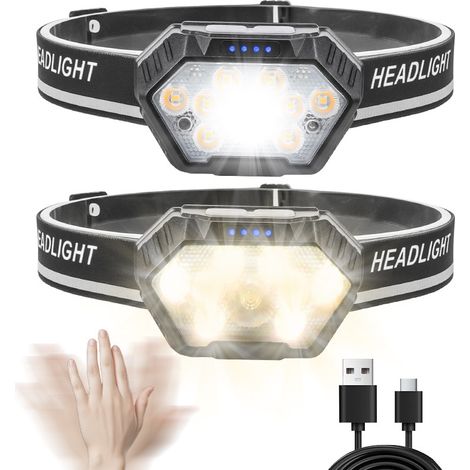 Wiederaufladbare Stirnlampe, 11 ultrahelle LEDs, 3800 Lumen, 6 Leuchtmodi, IPX4 wasserdicht, leicht und komfortabel für Camping, Wandern, Angeln, Laufen und Outdoor-Arbeit