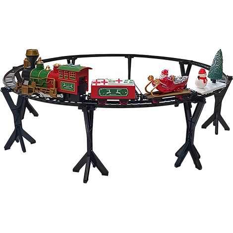 Trenino di Babbo Natale treno su rotaie da montare intorno all'albero locomotiva slitta su ponte suoni luci e movimento Santa Claus con Slitta locomotiva su binari (1/4)