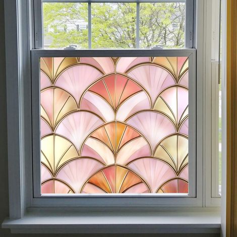Film décoratif Art nouveau rose 50 × 50 cm effet vitrail arc en ciel électrostatique sans colle amovible laissant passer la lumière (1/5)